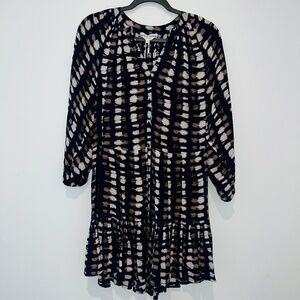 APIECE APART Mitte Mini Dress Tiered Blue Watercolor Abstract Crepe de Chine Coo